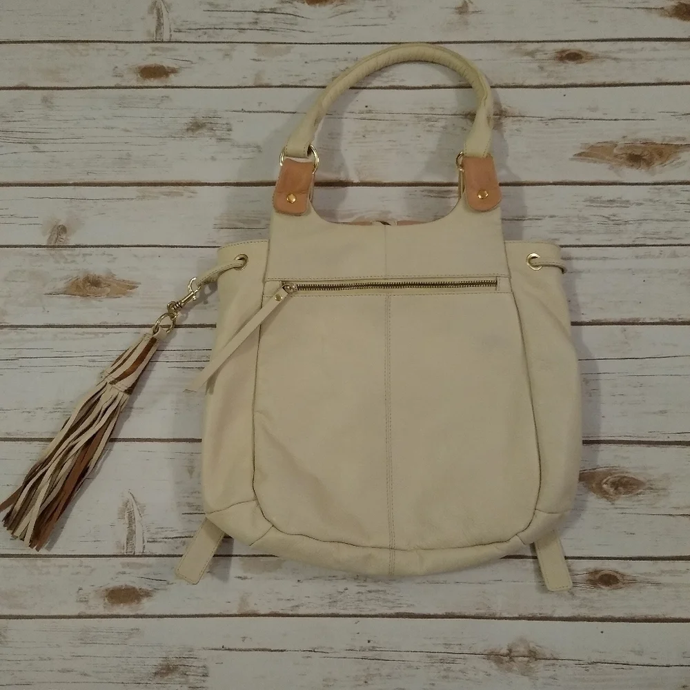 Sharif Cream and Pink Large Leather Shoulder Bag